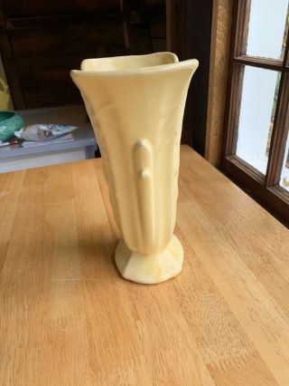 Vintage Mccoy Pottery,  Vase,  Yellow,  Leaf Design,  9 Inches Tall