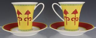 Pair Vintage Rosenthal Studio Line Bokhara Porcelain Espresso Cup & Saucer Set