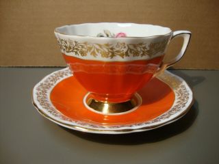 Adderley English Bone China Cup & Saucer - Orange - Shape -