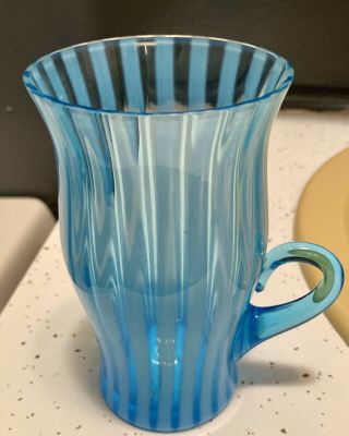 Fenton Blue Opalescent Stripe / Rib Optic Lemonade Glass Tumbler