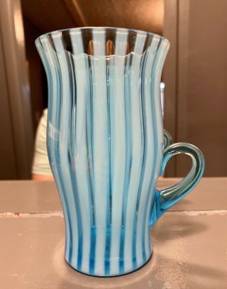 FENTON Blue Opalescent Stripe / Rib Optic LEMONADE Glass Tumbler 2
