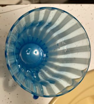 FENTON Blue Opalescent Stripe / Rib Optic LEMONADE Glass Tumbler 4