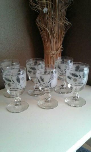 Vintage Libbey Glass Silver Wheat Pattern Set Of 6 Wine Water Goblet Glass