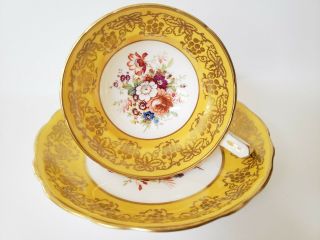Hammersley Yellow With Roses,  Grapes Floral Vintage Bone China Teacup & Saucer