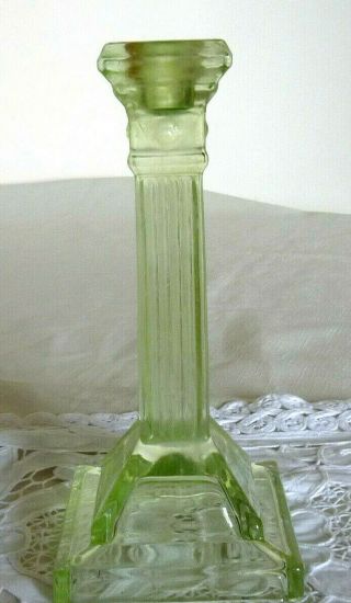 Vintage Green Citrine Depression Glass Art Deco Style Candle Stick Holder