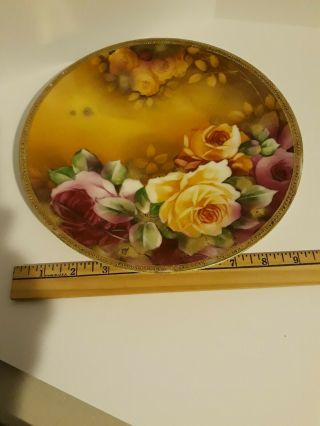 NIPPON Hand Painted Red Yellow Roses with Heavy Gold Plate Wall Decor 9 