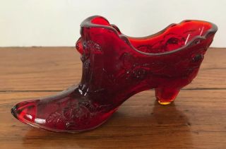 Vintage Fenton Ruby Red Glass Cabbage Rose Shoe Slipper Heel Boot 3