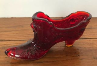 Vintage Fenton Ruby Red Glass Cabbage Rose Shoe Slipper Heel Boot 4