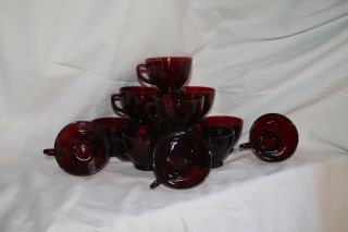 12 Vintage Anchor Hocking Royal Ruby Red Punch Bowl Cups