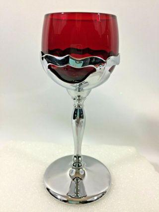Vintage Farber Metal Chrome Plate Cocktail Stem With Red Glass Insert 5.  75 " Tall