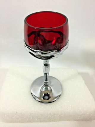Vintage Farber Metal Chrome Plate Cocktail Stem with Red Glass Insert 5.  75 