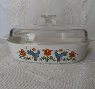 Corning Ware Casserole With Lid Country Festival/ Friendship Blue Bird A - 10 - B