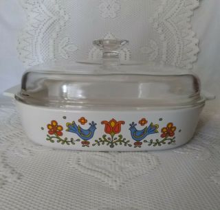 Corning Ware Casserole with Lid Country Festival/ Friendship Blue Bird A - 10 - B 2