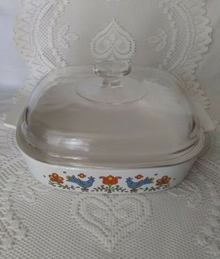 Corning Ware Casserole with Lid Country Festival/ Friendship Blue Bird A - 10 - B 4