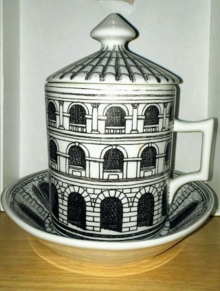 Piero Fornasetti Milano Covered Latte Cup Black White Mid Century Modern 1960s
