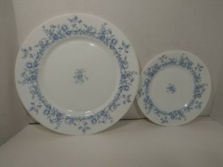 Arcopal France Glenwood Blue Floral White Milk Glass Dinner & Salad Plate Bundle
