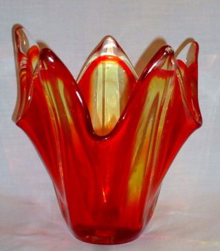 Vintage Murano Art Glass Handkerchief Vase Amberina Bullicante Pontil