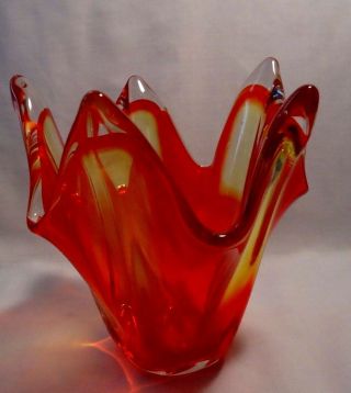Vintage Murano Art Glass Handkerchief Vase Amberina Bullicante Pontil 3