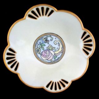 Rs Germany Art Deco Bowl Reticulated Porcelain Hand - Painted Signed Ivory