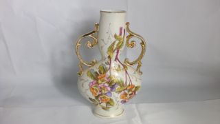 Victoria Carlsbad Austria Vintage White W Pink Orange Flower Art Vase