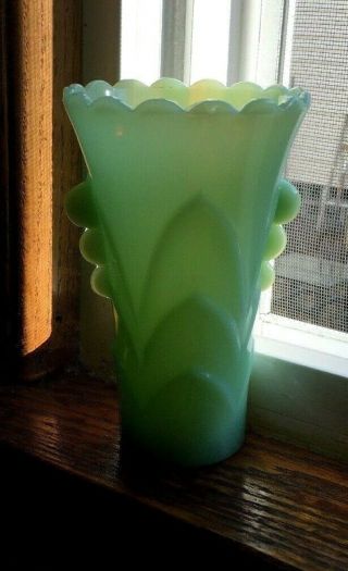 Vintage Anchor Hocking Fire King Art Deco Jadite Jadeite Vase Green Milk Glass