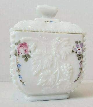 Vintage Westmoreland Milk Glass Beaded Hand Painted Candy Dish Lid Compote