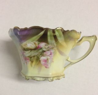 Rs Prussia Porcelain Tea Cup Floral Six Sided With Gold Trim
