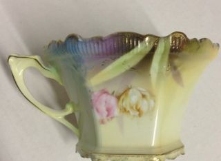 RS Prussia Porcelain Tea Cup Floral Six Sided With Gold Trim 2