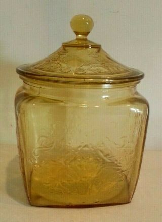 Old Vintage Amber Federal Madrid Depression Glass Cracker Cookie Biscuit Jar