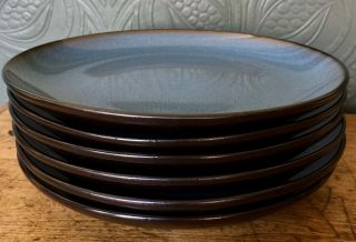 HOME TRENDS Stoneware Blue Brown Dessert Salad Plate Rave Set of Six (6) 2