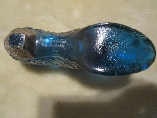 Vintage Handpainted Signed Fenton Blue Art Glass Cat Head Hobnail Shoe 3