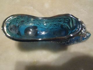 Vintage Handpainted Signed Fenton Blue Art Glass Cat Head Hobnail Shoe 4