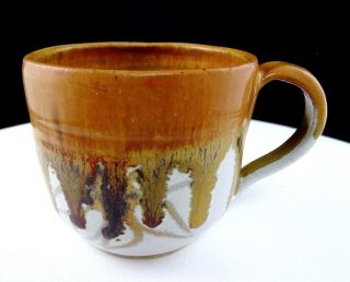 Studio Art Pottery Leigh Signed Brown Drip Glaze 3 1/4 " Mug / Cup