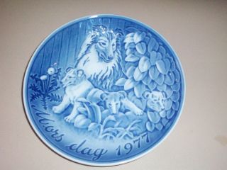 1977 Mothers Day Plate " Mors Dag " Made In Denmark Grande Danica Collie And Pups