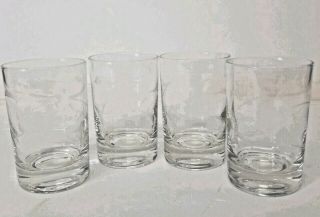 4 Clear Glass Juice Glasses With Etched Daisys