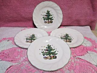 Nikko Happy Holidays Salad Plates 7 5/8 " Christmas Tree Plus Set 4