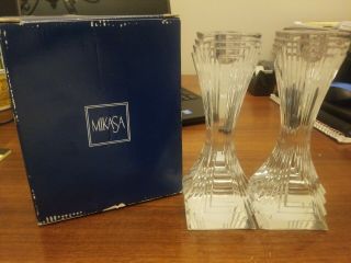 Pair (2) Mikasa City Lights Lead Crystal 7 " Candlestick Candle Holders