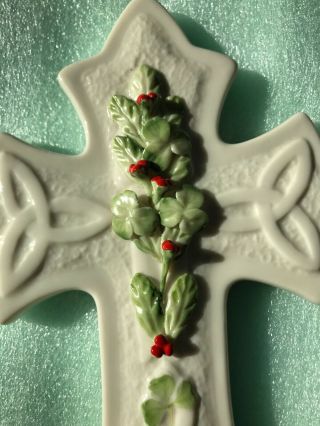 Vintage Belleek Cross Holly and Shamrock Christmas 8” Wall Cross 3