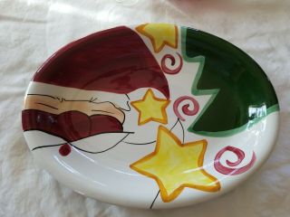 Vicki Carroll Pottery Christmas Santa 12 " Oval Platter - Tis The Season Euc