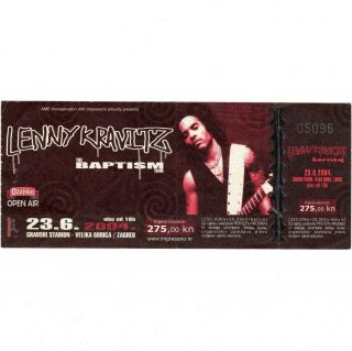 Lenny Kravitz Concert Ticket Stub Zagreb Croatia 6/23/04 The Baptism Tour Rare