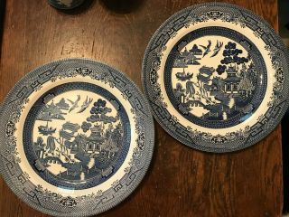 2 Churchill Blue Willow Dinner Plates Made In England Later Stamp
