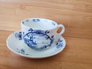 Vintage Hand Painted Delft Blauw Blue Holland Windmill Tea Cup & Saucer
