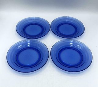 Set Of 4 Vintage Hazel Atlas Cobalt Blue Glass Moderntone 7 " Salad Plates