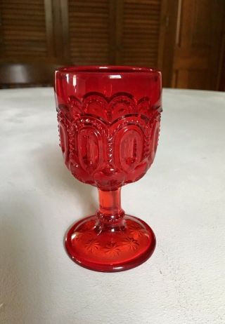 Vintage L E Smith Moon Stars Ruby Red Glass Wine Glass 4 1/2”