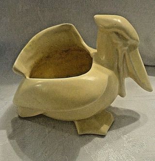 Nelson Mccoy 1940s Yellow Pelican Planter 7 3/4 " X 5 3/4 " Signed Nm Usa Guc