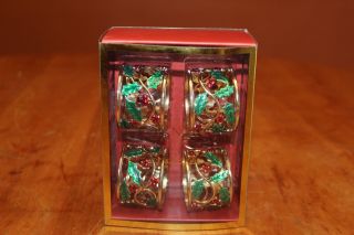 Lenox Gold Metal 7266 Holly & Berry Napkin Rings (set Of Four) Iob