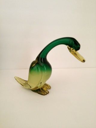 Vintage Art Glass Duck Goose Green/yellow Hombre Murano?