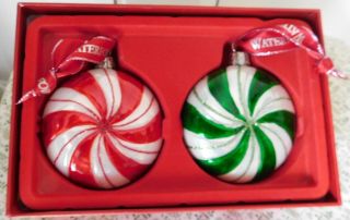 Waterford Peppermint Candy Blown Glass Christmas Ornaments Red And Green