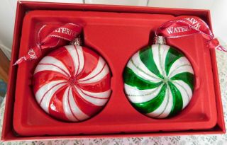 Waterford Peppermint Candy Blown Glass Christmas Ornaments Red And Green 2