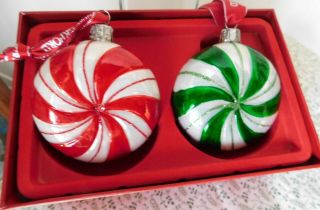 Waterford Peppermint Candy Blown Glass Christmas Ornaments Red And Green 3